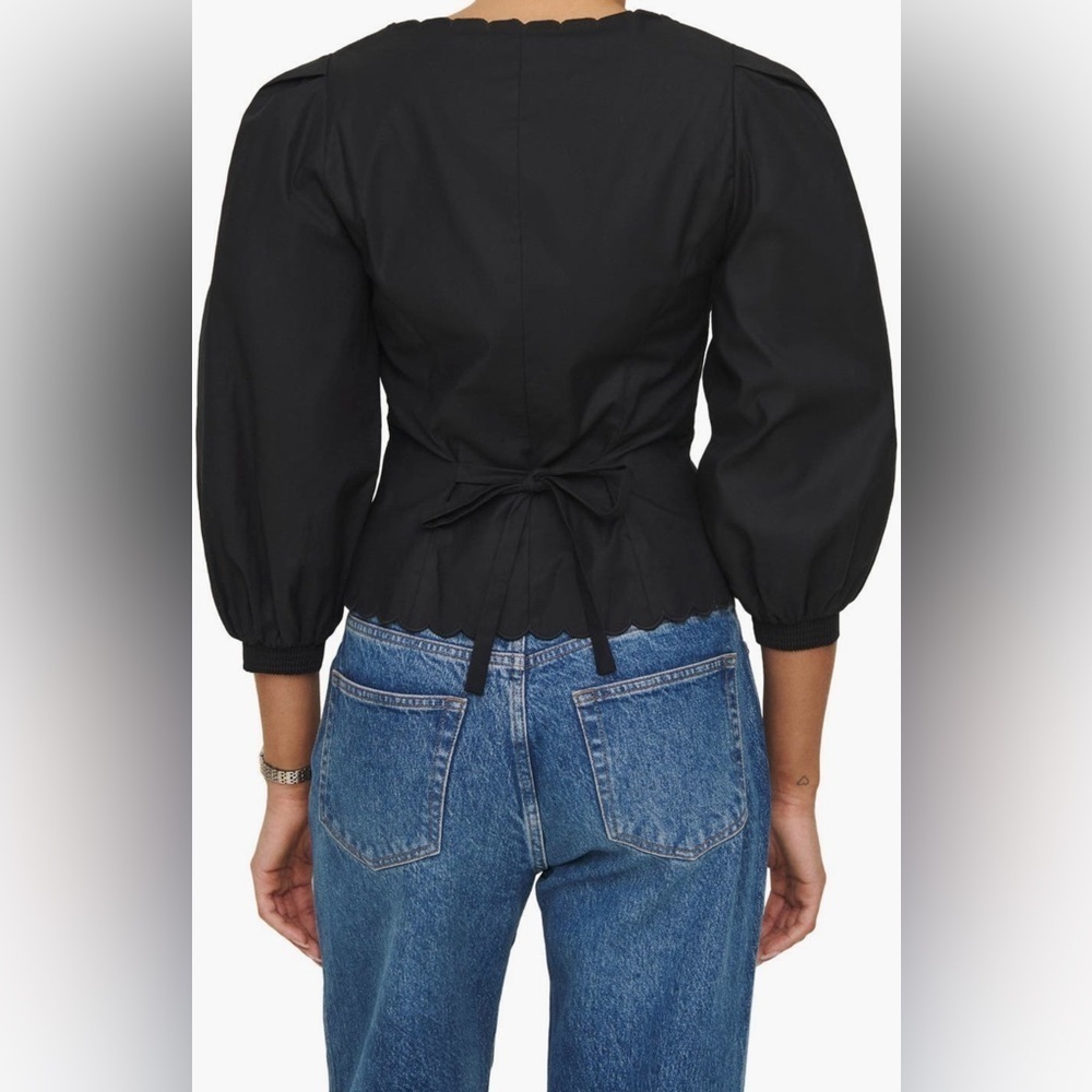 Reformation Black Scallop-Edge Button Front Blouse - Picture 4 of 13